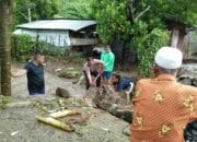 Bhabinkamtibmas Desa Sekongkang Bawah Bantu Masyarakat Terdampak Banjir