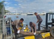 Menjelang HUT Bhayangkara ke-79, Polres Bima Kota Gelar Kerja Bakti Bersih Laut di Pelabuhan Bima